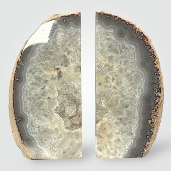 XL Crystal Bookends w/ Geode Center, Large Stone Bookends, Authentic Agate (FL) - Picture 3 of 15